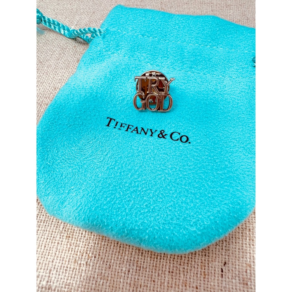 Vintage Tiffany & Co Try God Sterling Silver Lapel Pin Religious Faith Jewelry - Picture 4 of 4